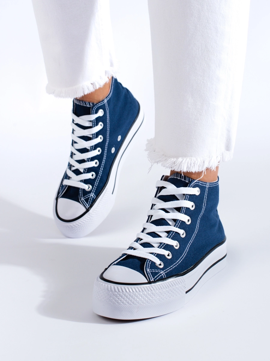 Adidași moderni pentru femei de culoare albastru închis fără toc