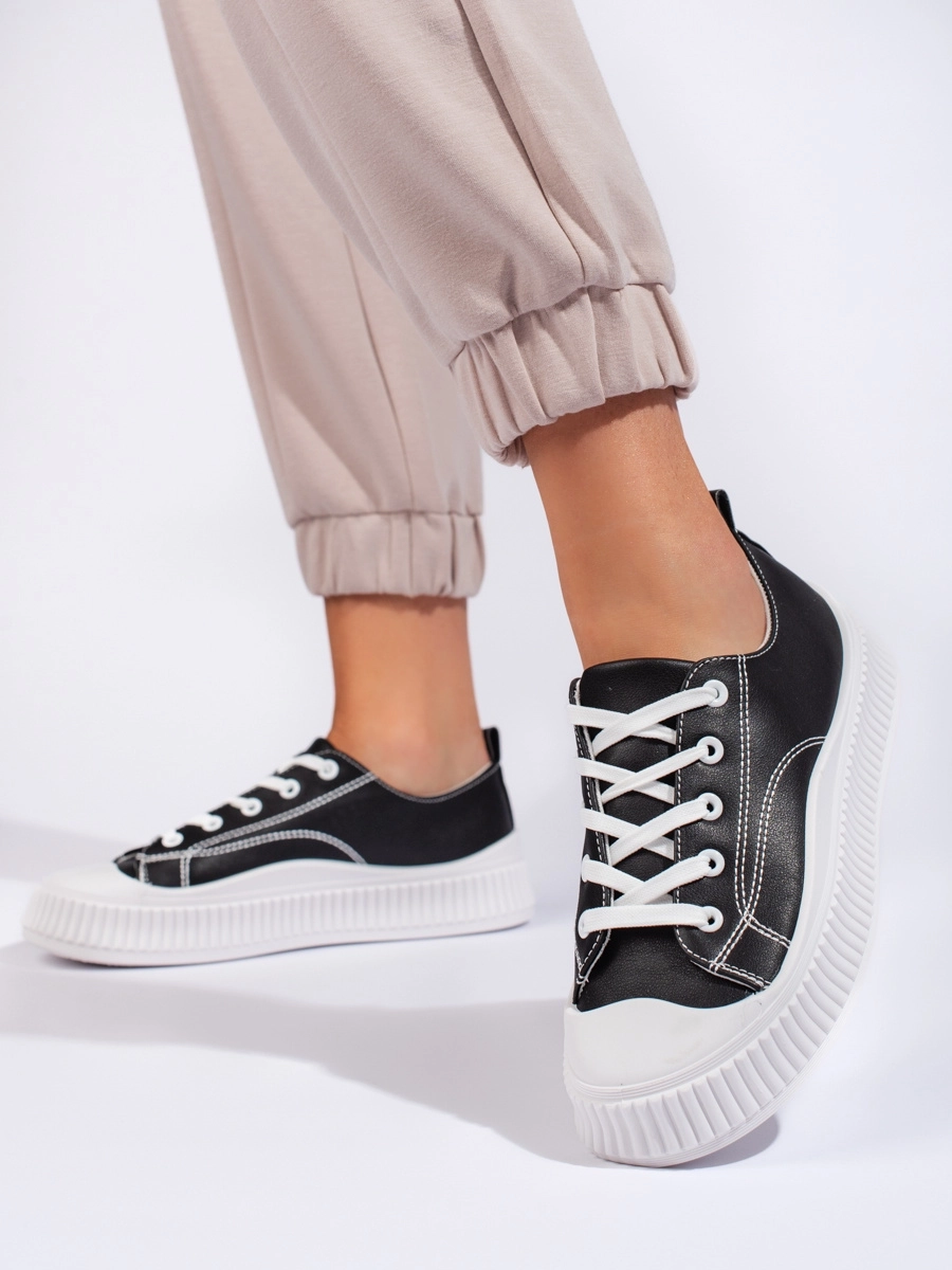 Adidași negri fără toc de designer pentru femei
