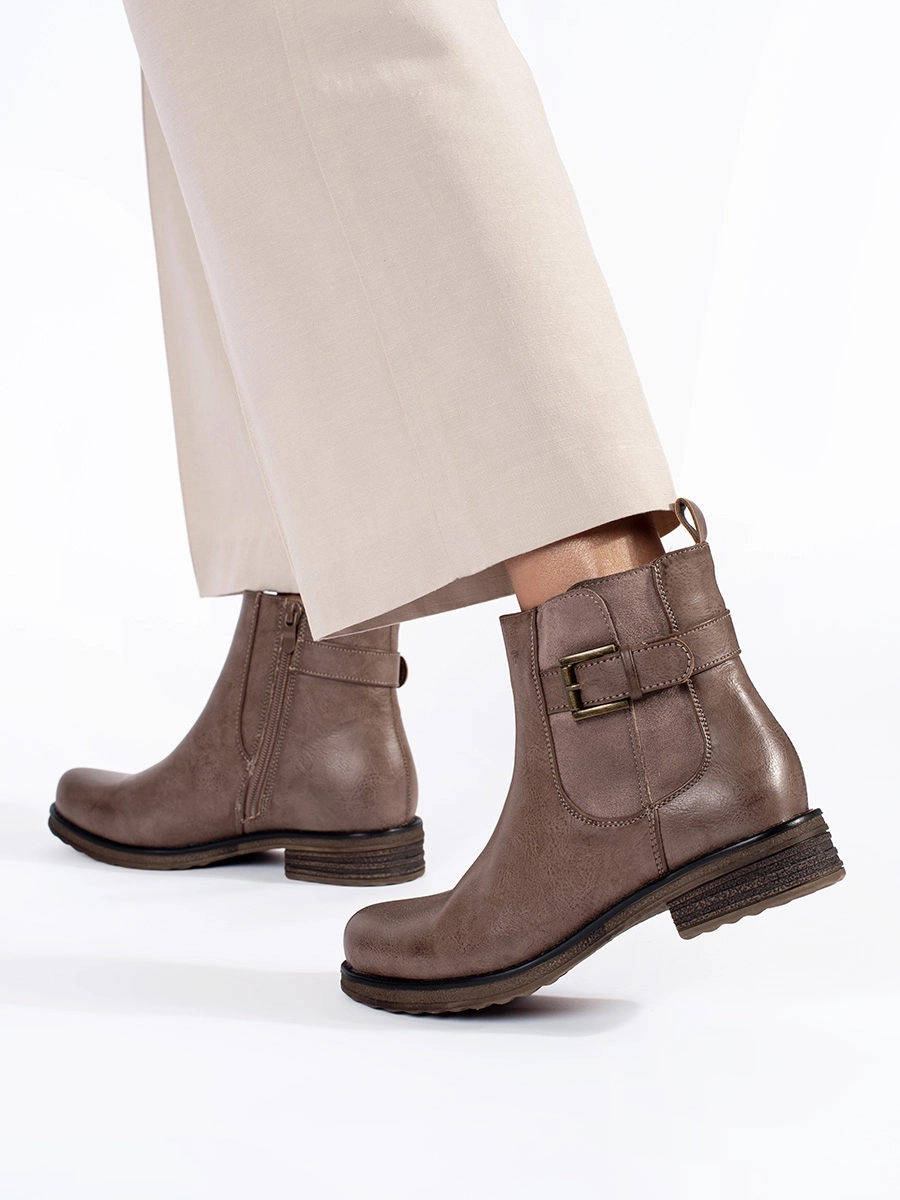 Botine de designer pentru femei maro cu toc lat
