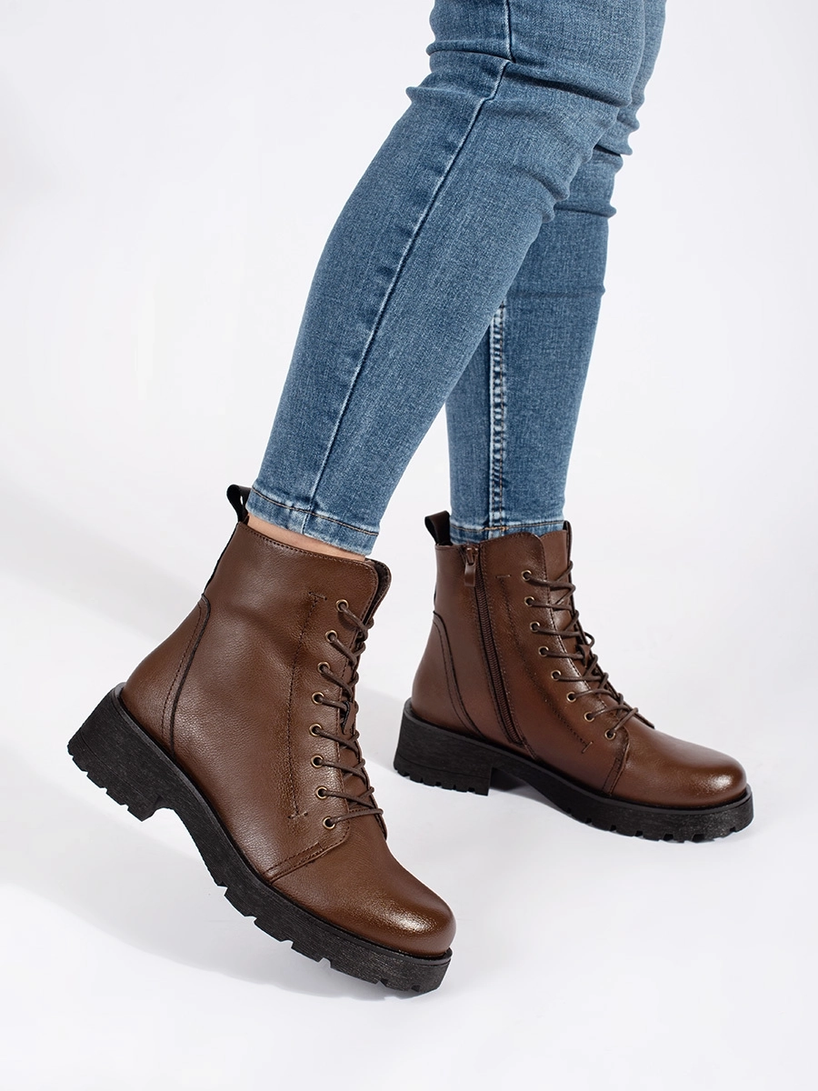 Botine elegante pentru femei cu platformă maro închis