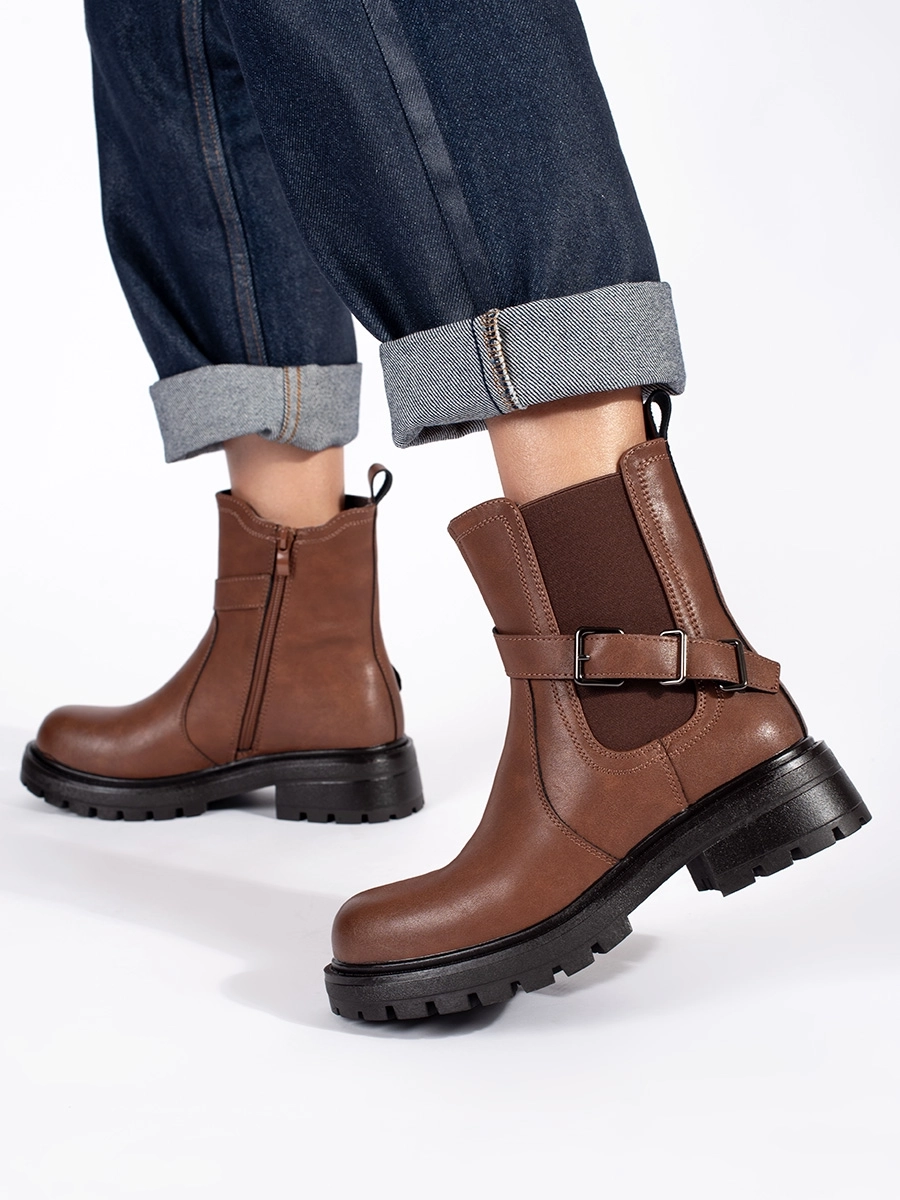 Botine maro confortabile pentru femei pe platformă