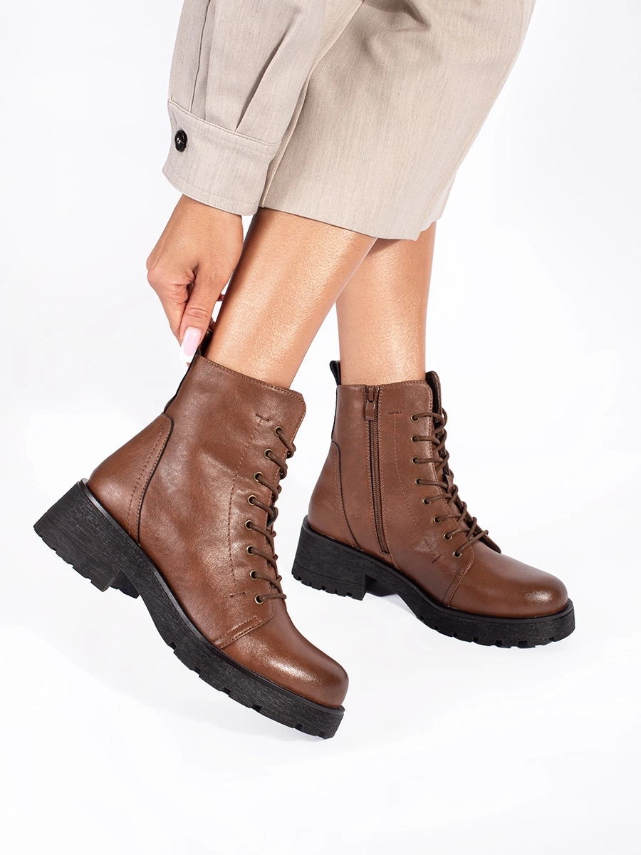 Botine maro de lux pentru femei pe platformă