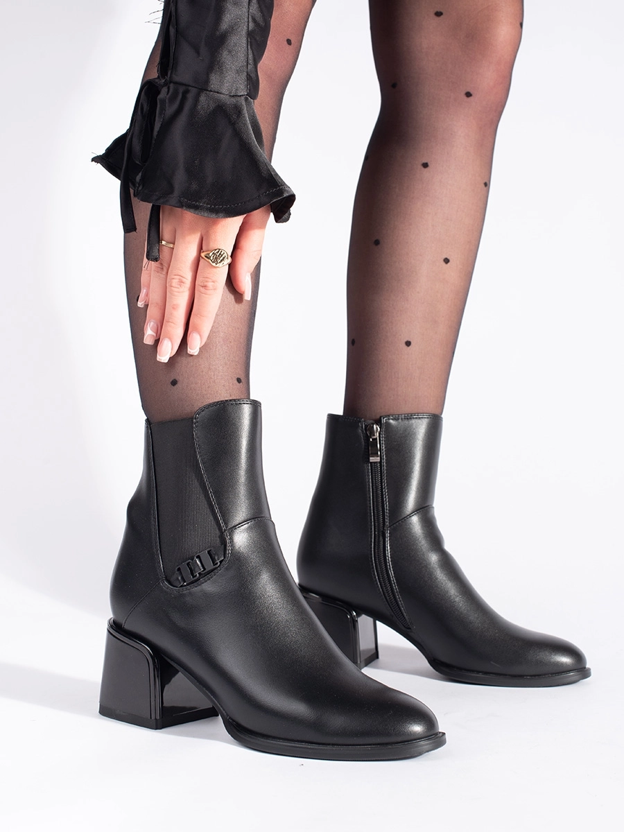 Botine negre pentru femei, la modă, pe un toc lat
