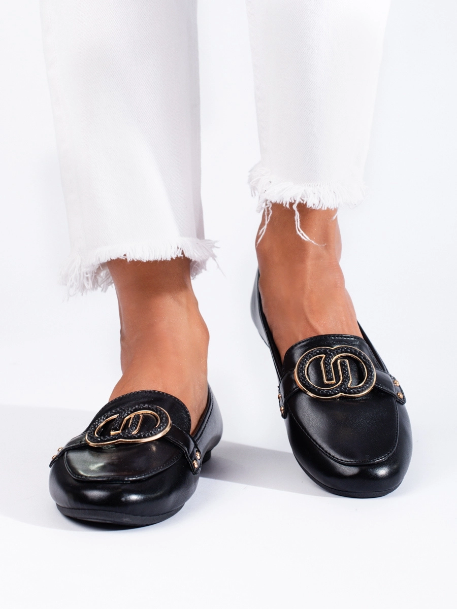 Mocasini cu tocuri negre plate confortabile pentru femei