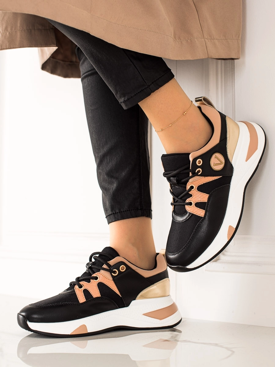 Pantofi de sport unici de aur negru pentru femei fără toc